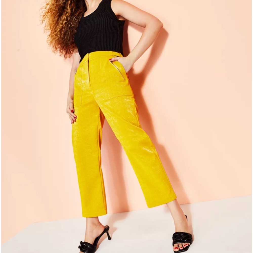Royalty by Maluma Yellow Croc Faux Leather Cropped Pants- Sz 6